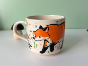 cute red fox family handmade ceramic mug by kness canadian potter