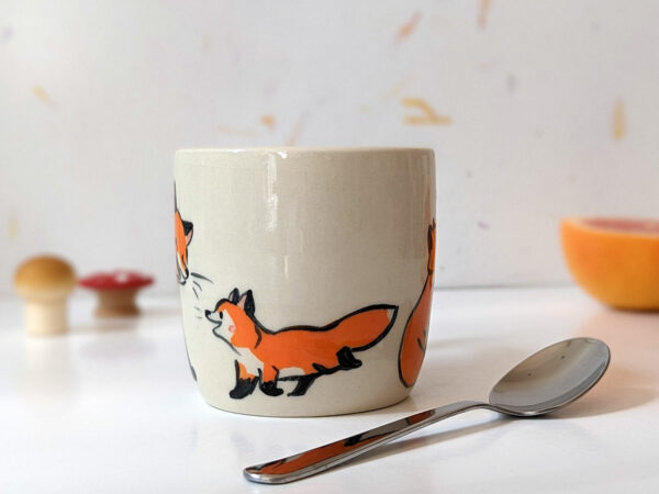 cute red fox family handmade ceramic mug