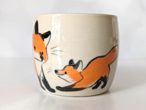 cute red fox family handmade ceramic mug