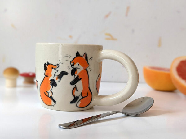 cute red fox family handmade ceramic mug