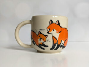 cute red fox family handmade ceramic mug