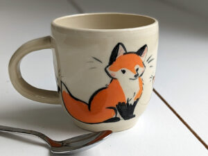 cute red fox family handmade ceramic mug