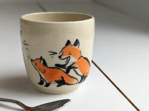 cute red fox family handmade ceramic mug