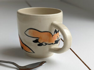 cute red fox family handmade ceramic mug