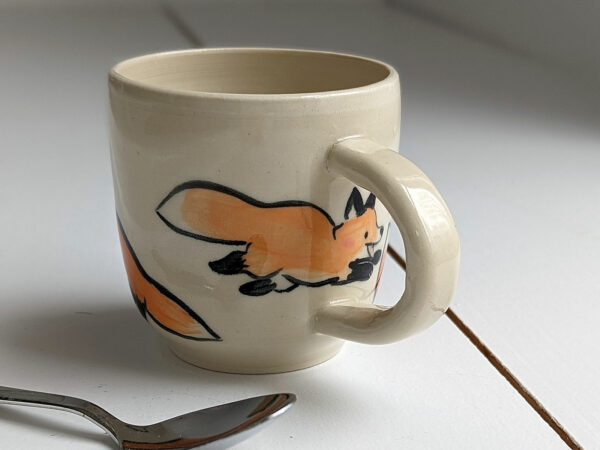 cute red fox family handmade ceramic mug