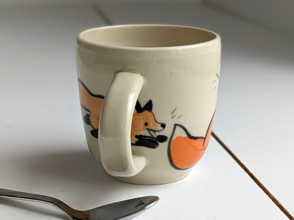 cute red fox family handmade ceramic mug