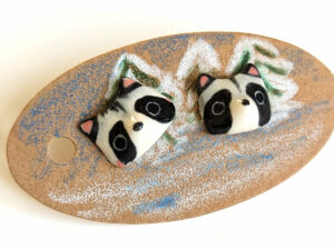 raccoon porcelain earrings