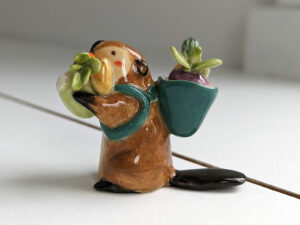 cute beaver holding vegetables figurine porcelain kness