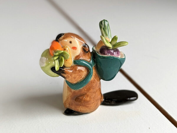 cute beaver holding vegetables figurine porcelain kness
