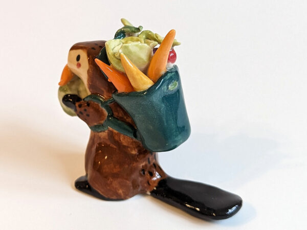 cute beaver holding vegetables figurine porcelain kness