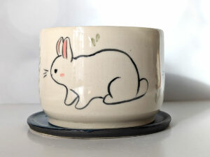 white bunny planter