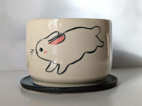 white bunny planter