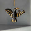 porcelain pendant crow gold with wings out
