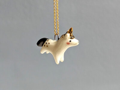 Porcelain Pendant - Ink Unicorn - Image 2