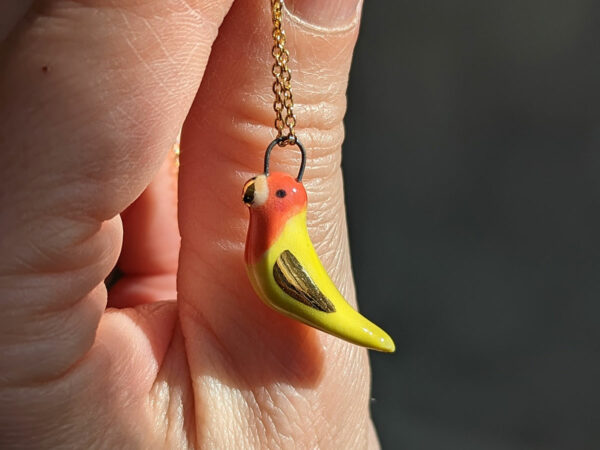 porcelain lovebird pendant yellow and gold