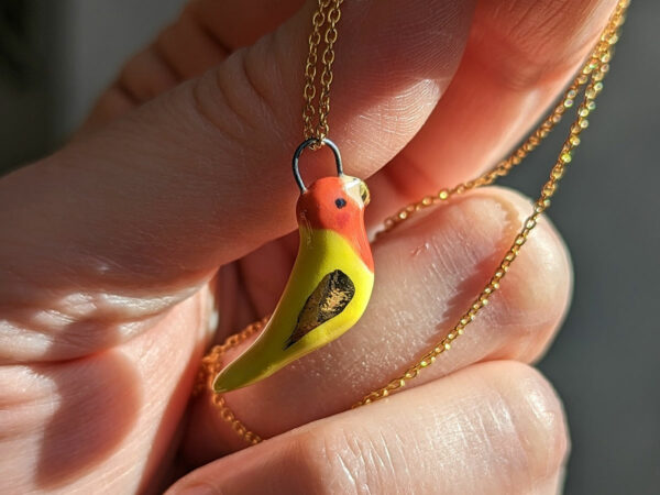 porcelain lovebird pendant yellow and gold