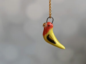 porcelain lovebird pendant yellow and gold