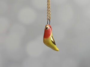 porcelain lovebird pendant yellow and gold