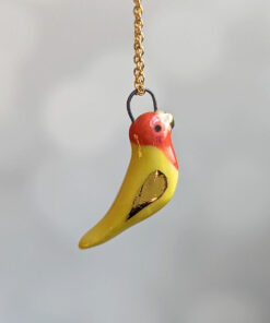 porcelain lovebird pendant yellow and gold