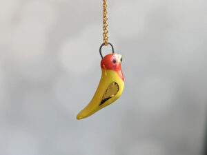 porcelain lovebird pendant yellow and gold