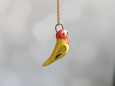porcelain lovebird pendant yellow and gold