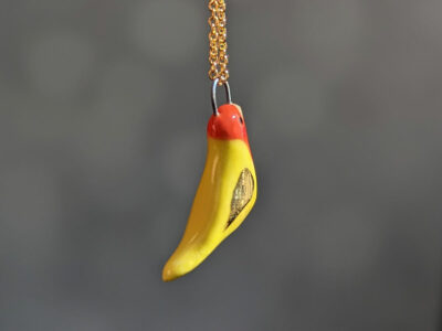 porcelain lovebird pendant yellow and gold