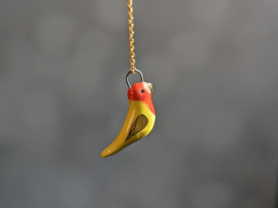 porcelain lovebird pendant yellow and gold