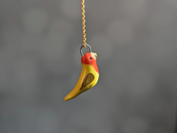 porcelain lovebird pendant yellow and gold