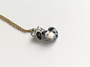 porcelain pendant cute raccoon handmade and unique