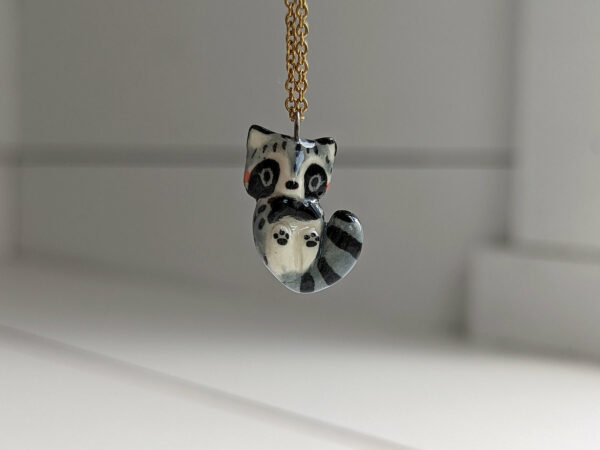 porcelain pendant cute raccoon handmade and unique
