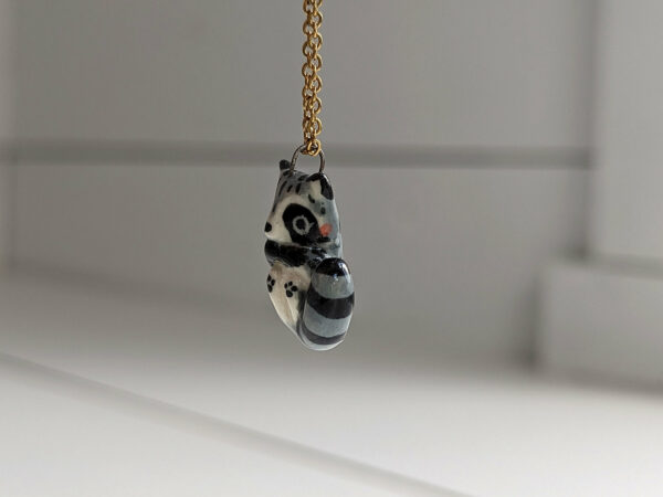 porcelain pendant cute raccoon handmade and unique