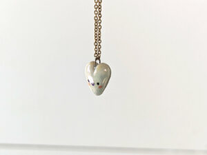 cute white porcelain heart pendant with pink cheeks