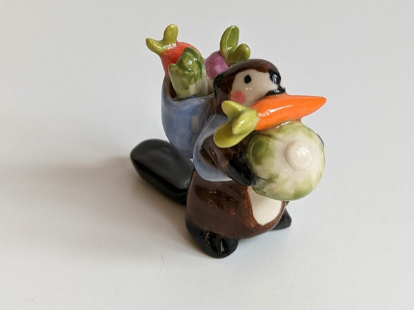 cute beaver holding vegetables figurine porcelain kness