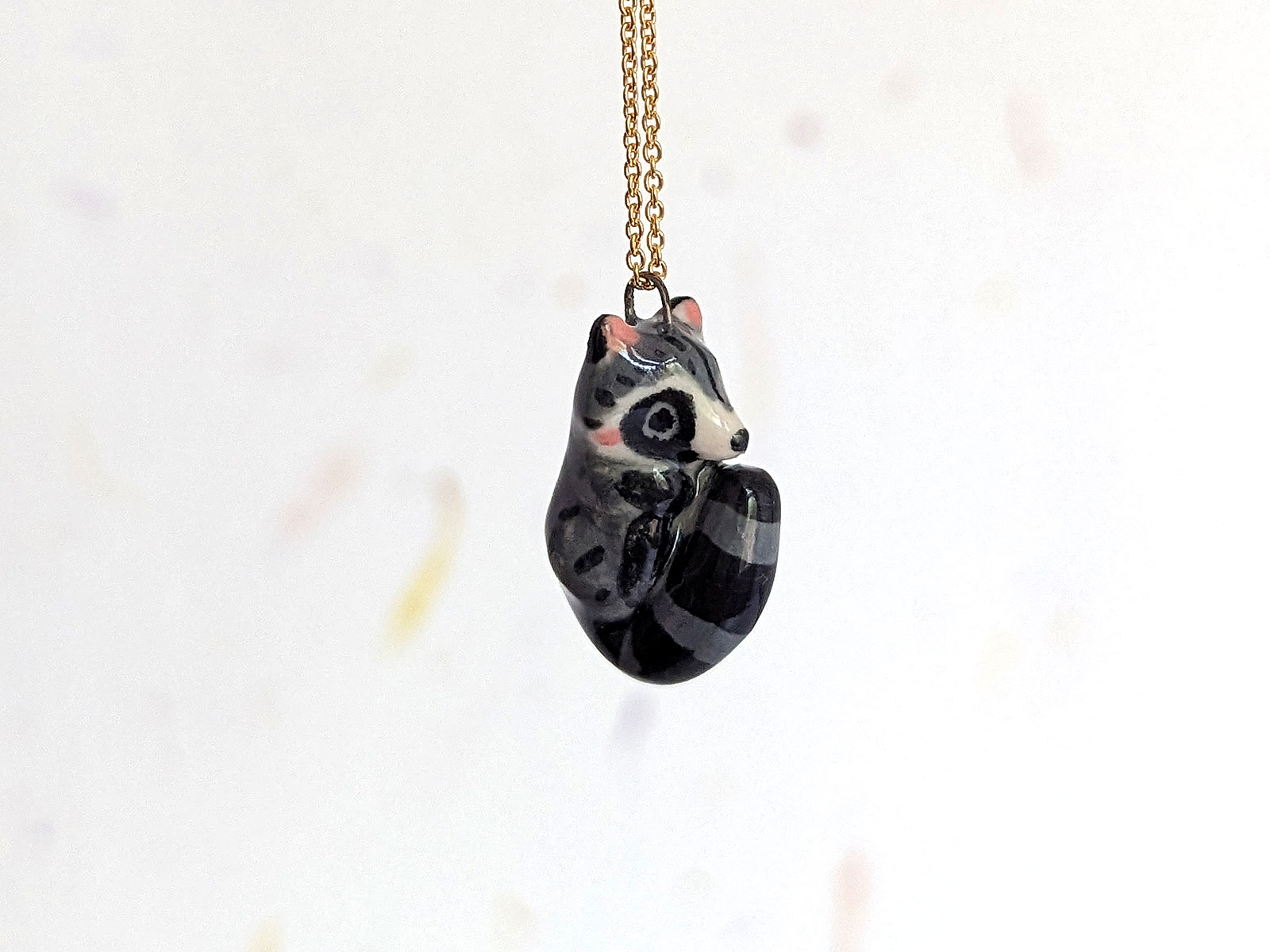 cute raccoon porcelain pendant