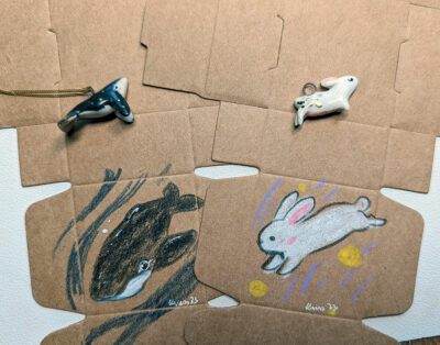 Bunny and whale pendants