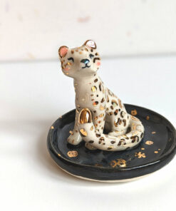 snow leopard jewelry dish