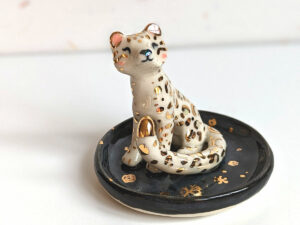 snow leopard jewelry dish