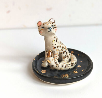 snow leopard jewelry dish
