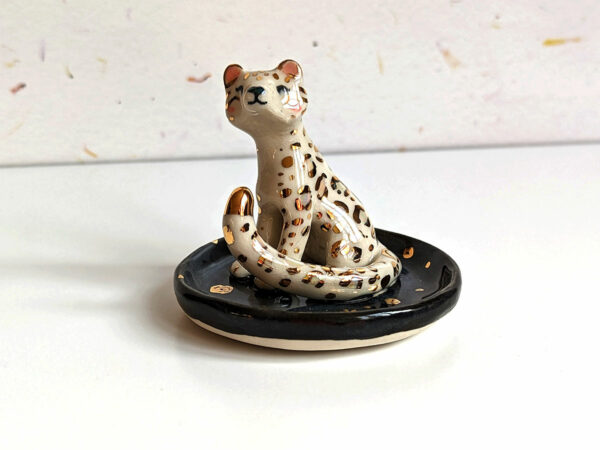 snow leopard jewelry dish