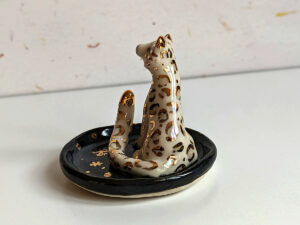 snow leopard jewelry dish