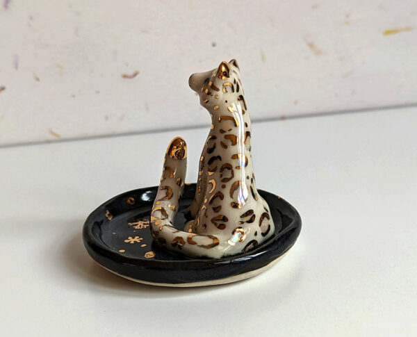 snow leopard jewelry dish