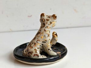 snow leopard jewelry dish