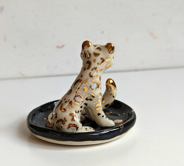 snow leopard jewelry dish