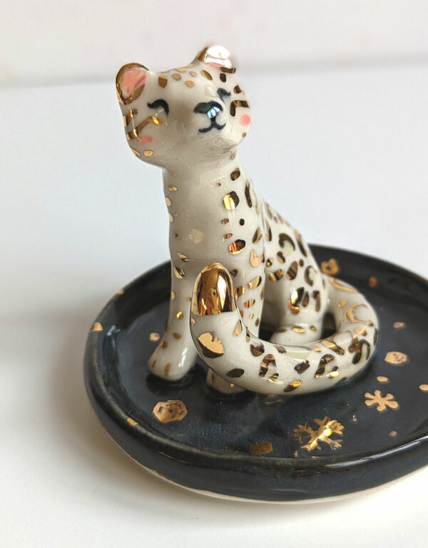 snow leopard jewelry dish