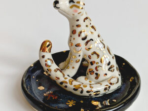 snow leopard jewelry dish