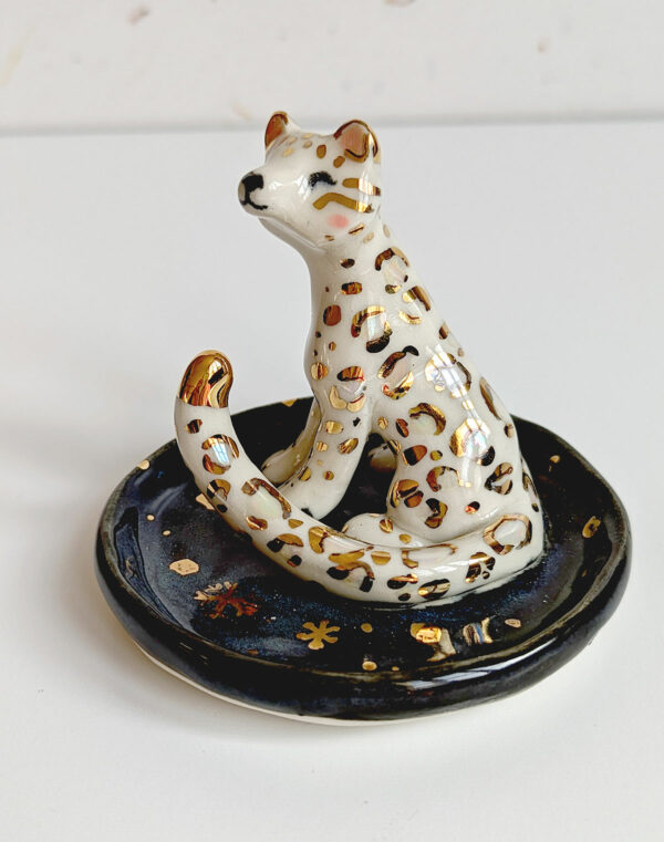 snow leopard jewelry dish