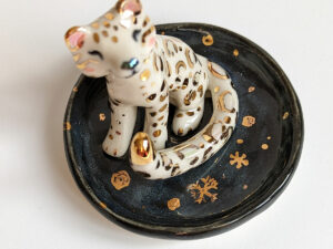 snow leopard jewelry dish