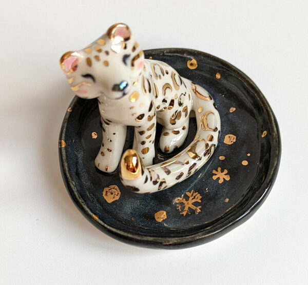 snow leopard jewelry dish