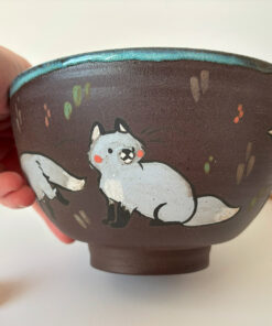 bowl black clay blue foxes