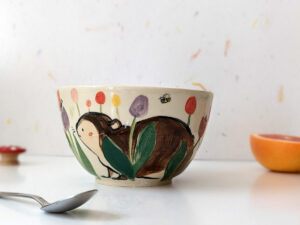 large handmade bowl cute tulip garden and insects